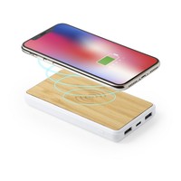 Bambusowy bezprzewodowy power bank 8000 mAh, ładowarka bezprzewodowa 5W